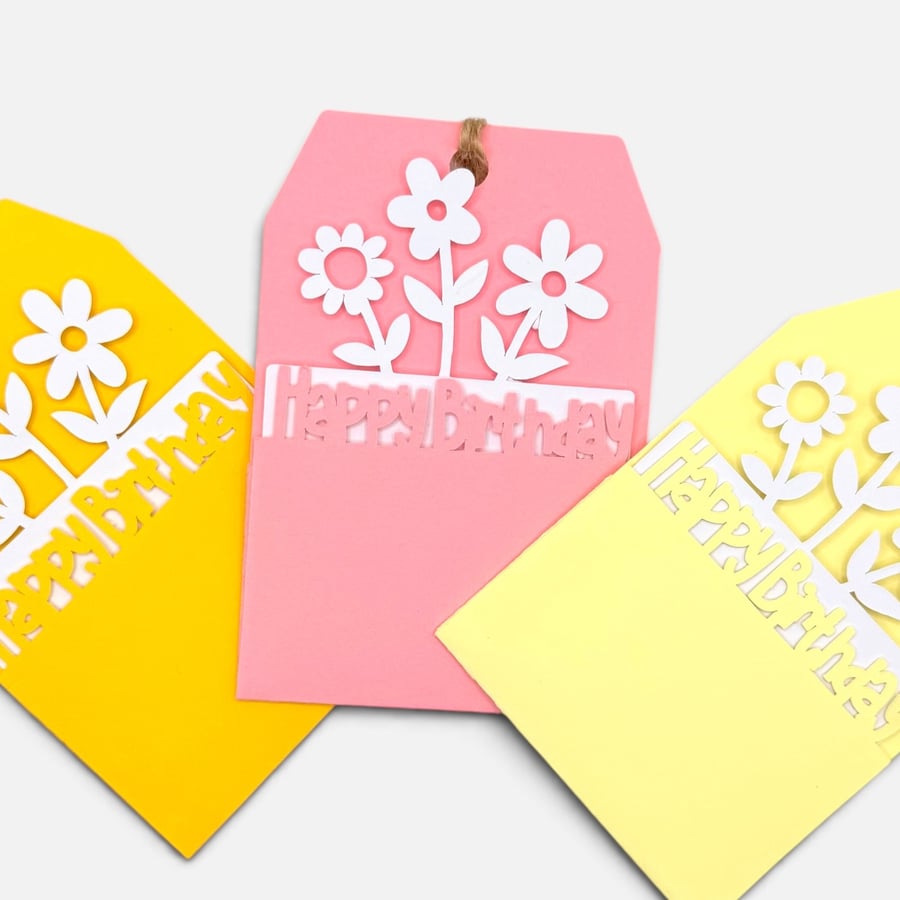 Set of 3 Handmade Birthday Gift Tags with Removable Card Inserts