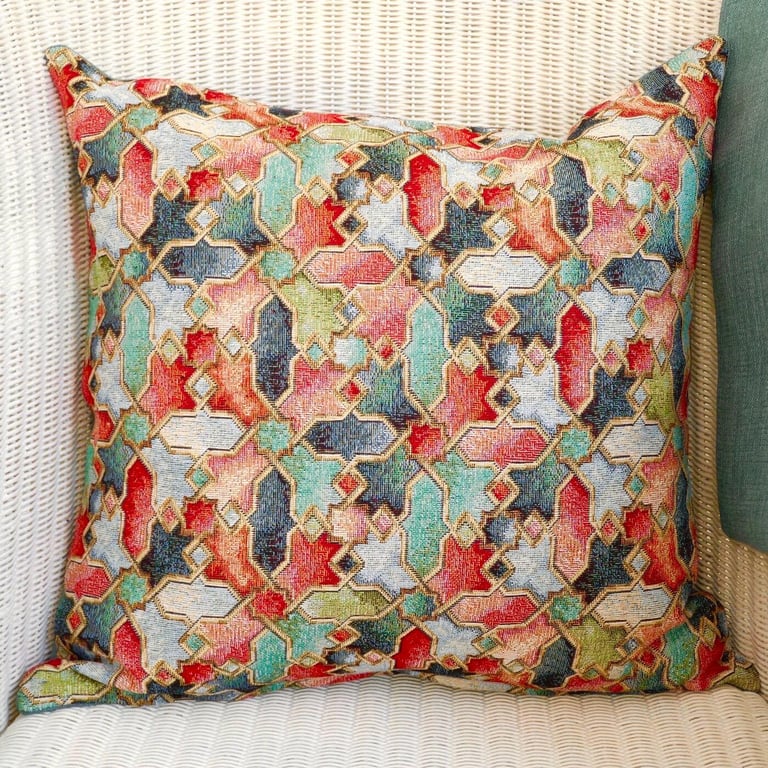 Cushion Cover: Tapestry Abstract design Duck Egg Blue reverse 17"