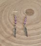 Sterling silver purple feather earrings, festival jewellery (EAR-0017)