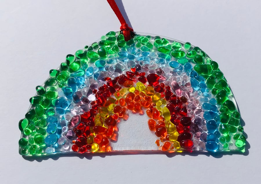 Fused glass rainbow hanging decoration 