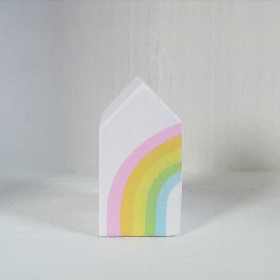 Miniature Wooden House, Rainbow House, Little House Ornament, Housewarming Gift