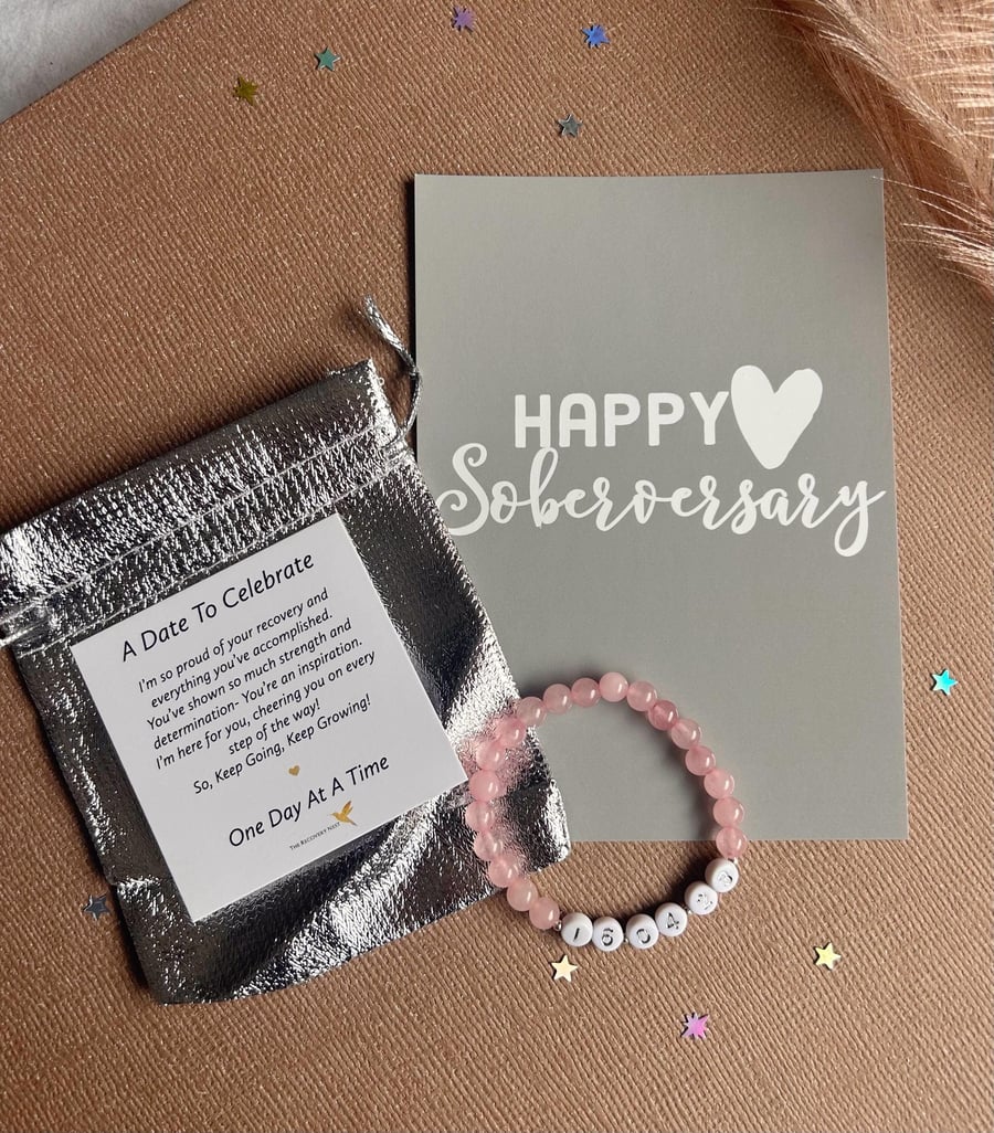 Personalised Sobriety Date Womens Bracelet Gift Various Gemstone Options