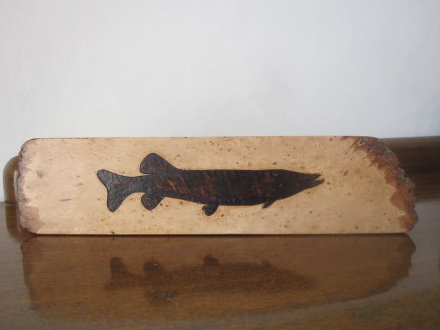 Wooden Ornament - Burr Lime Wood with Pike Design