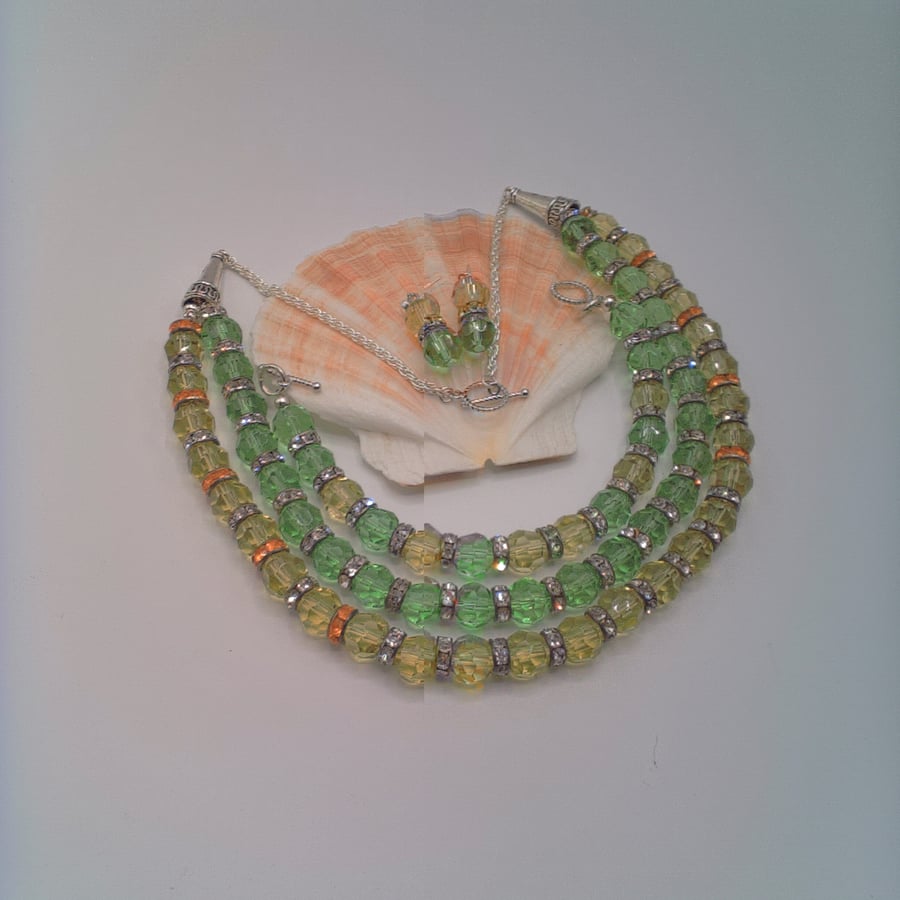 Lemon and Lime Crystal and Chain Jewellery Set, Gift for Her, Crystal Jewellery