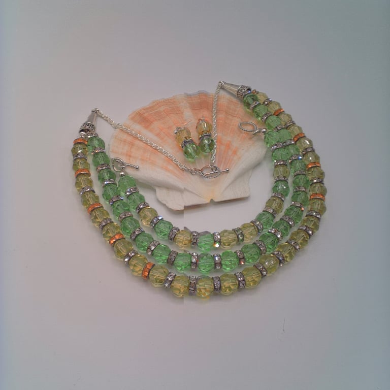 Lemon and Lime Crystal and Chain Jewellery Set, Gift for Her, Crystal Jewellery