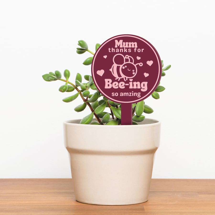 Bee-ing Amazing - Cartoon Plant Tag: Cute Personalised Mother's Day Gift Mum
