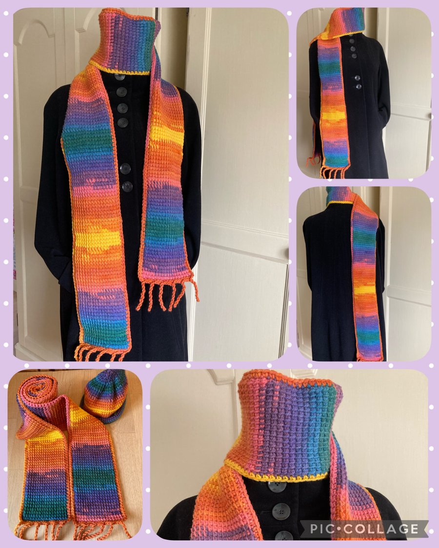 Dark rainbow cosy scarf  dark rainbow cosy scarf gift for a friend