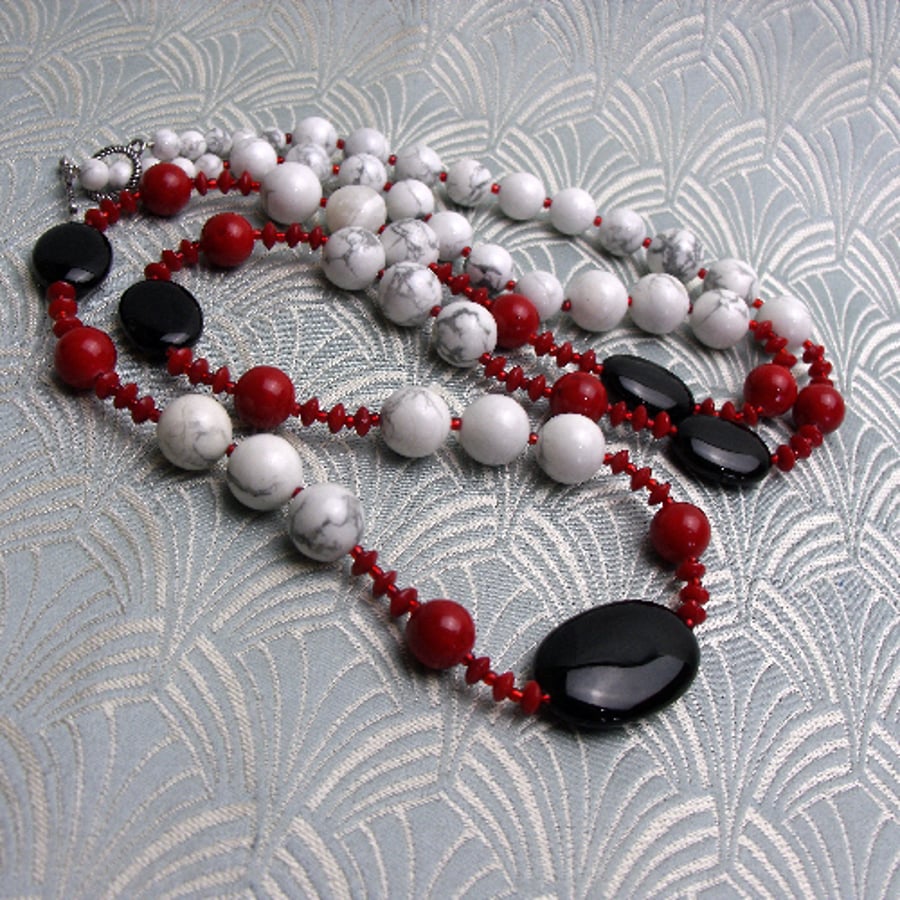 Long Red, White, Black Necklace, Long Handmade Necklace, Long Necklace CC79