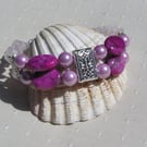 Rhodonite, Rose Quartz & Shell Pearl Gemstone Beaded Bracelet "Mystic Heart"