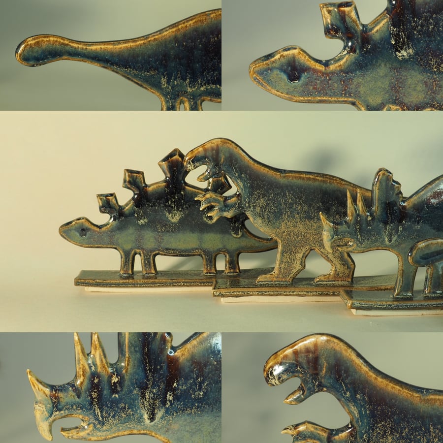 Ceramic Dinosaurs, Set of 4: Brontosaurus, Stegosaurus, T-Rex, Triceratops
