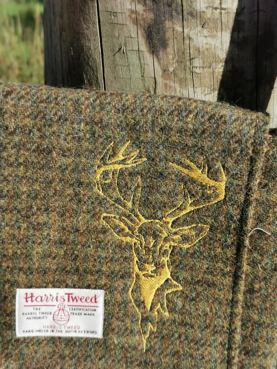 Harris Tweed crossbody bag with embroidered stag