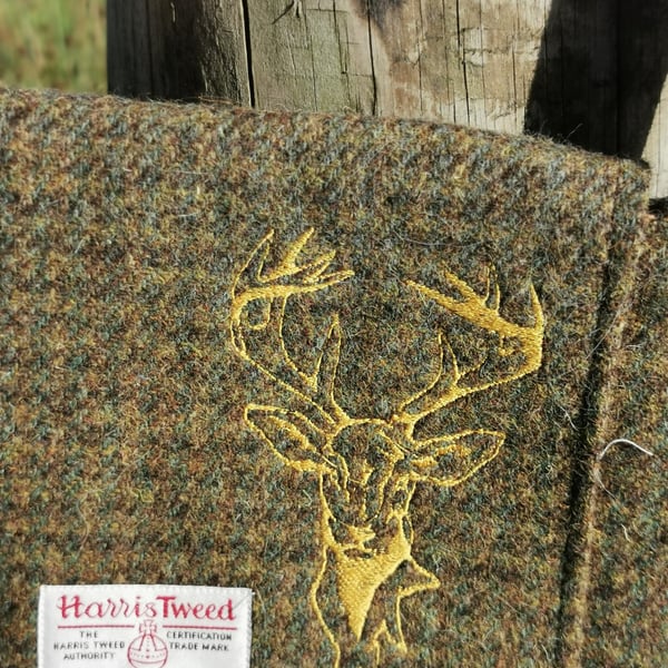 Harris Tweed crossbody bag with embroidered stag