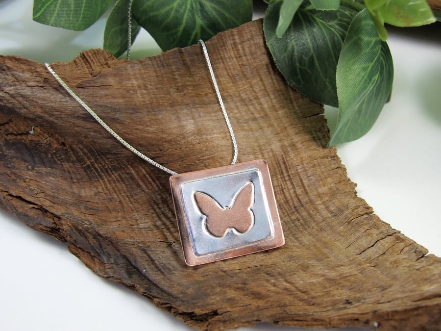 Butterfly Pendant, Sterling Silver and Copper