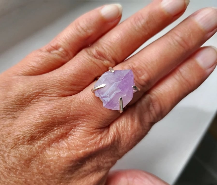 Amethyst Ring Adjustable Crystal Point Sterling Silver Jewellery Gift Healing