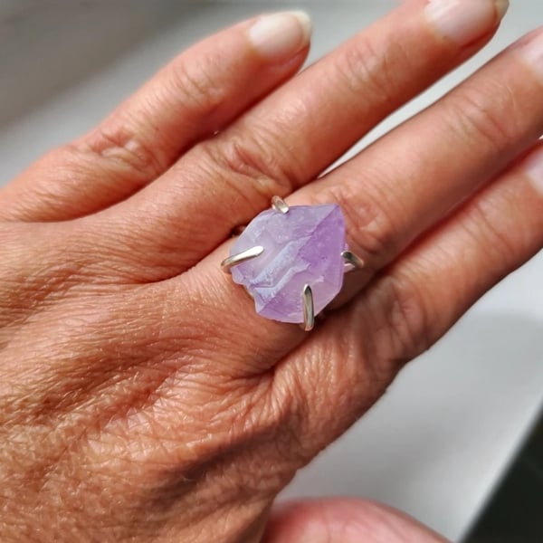 Amethyst Ring Adjustable Crystal Point Sterling Silver Jewellery Gift Healing