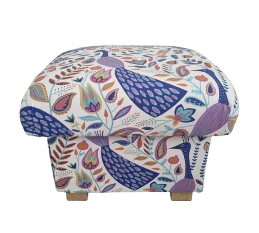 Storage Footstool Fryetts Peacocks Amethyst Fabric Pouffe Birds Blue Purple 