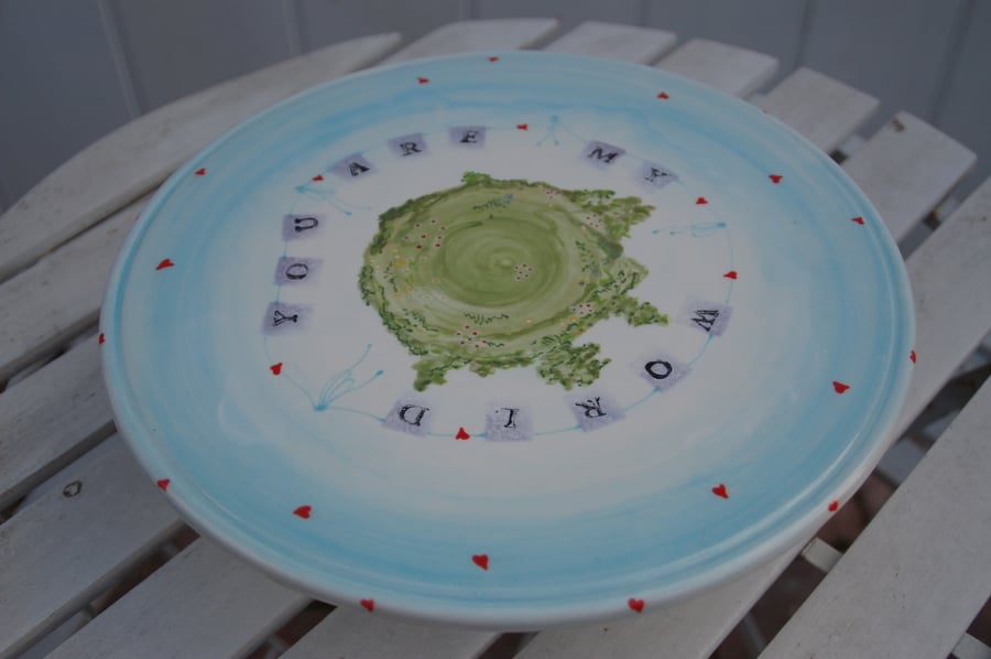 'You are my world' cake stand