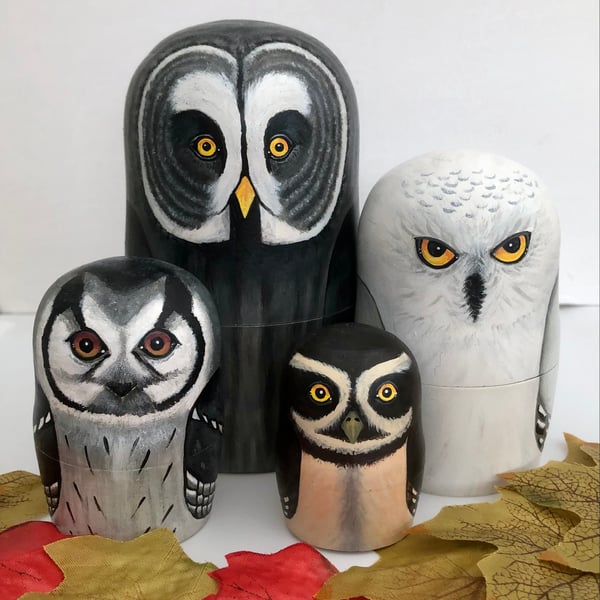 Owls of the World nesting dolls set of 4