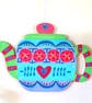 Hand painted wooden hanging teapot decoration heart flower boho wall art