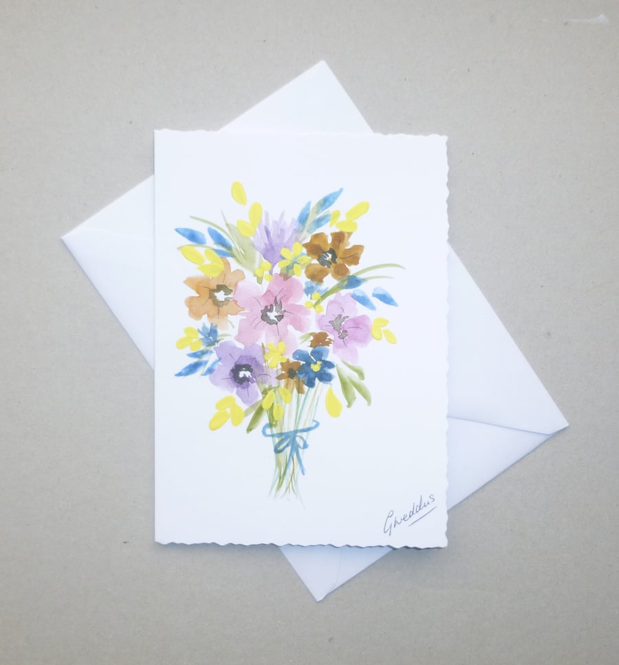 hand painted floral watercolour painting blank card ( ref FA291 G4 )