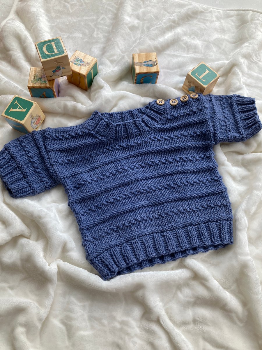 Hand knitted ‘Jack’ Baby Boy’s Short Sleeved Jumper (0-3 months)