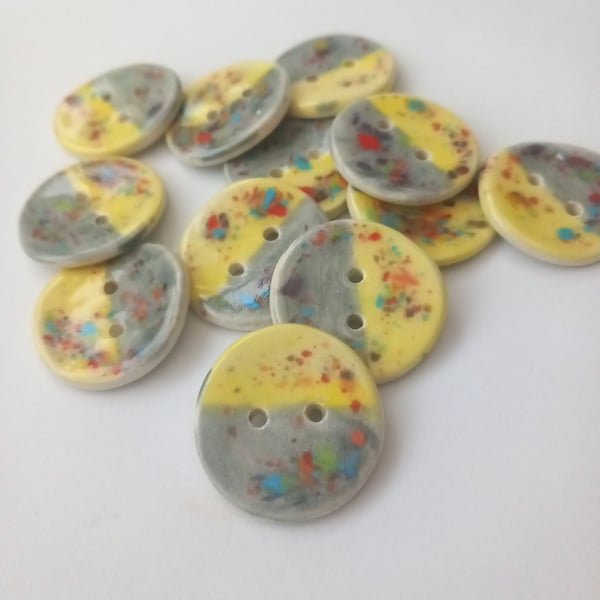 Ceramic Buttons handmade, Multicoloured set of handmade ceramic buttons. Yellow,