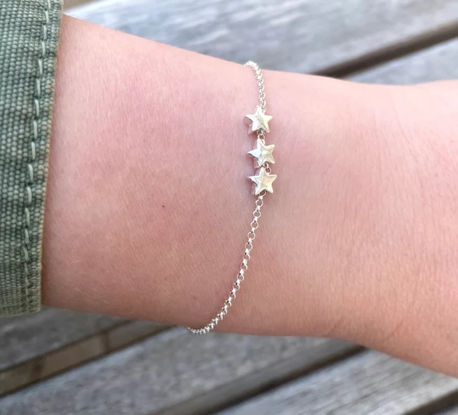 Sterling Silver Stars Bracelet for Adults 7.5 inches