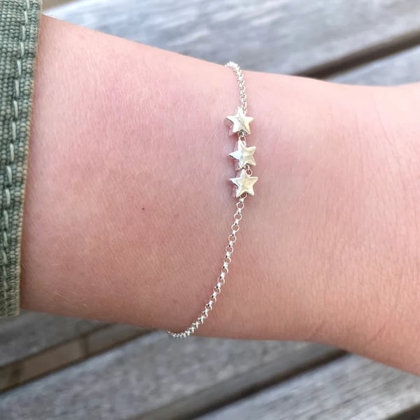 Sterling Silver Stars Bracelet for Adults 7.5 inches