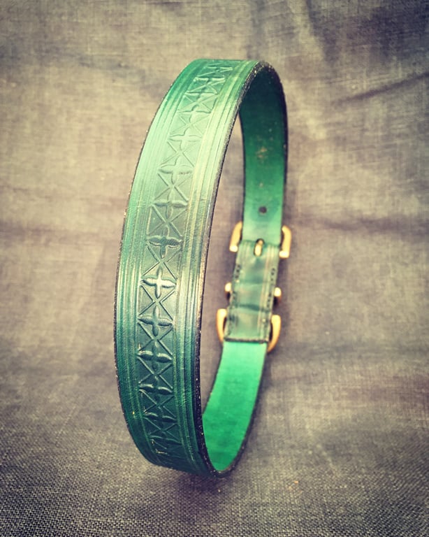 Hand embossed green dog collar