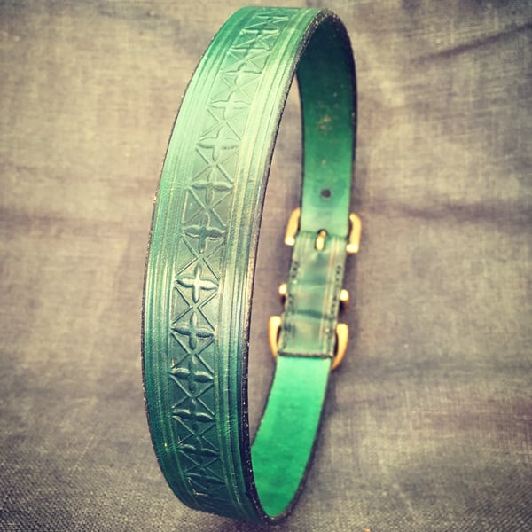 Hand embossed green dog collar