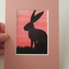 SALE Original Painting ACEO Rabbit aceo silhouette picture bunny black pink