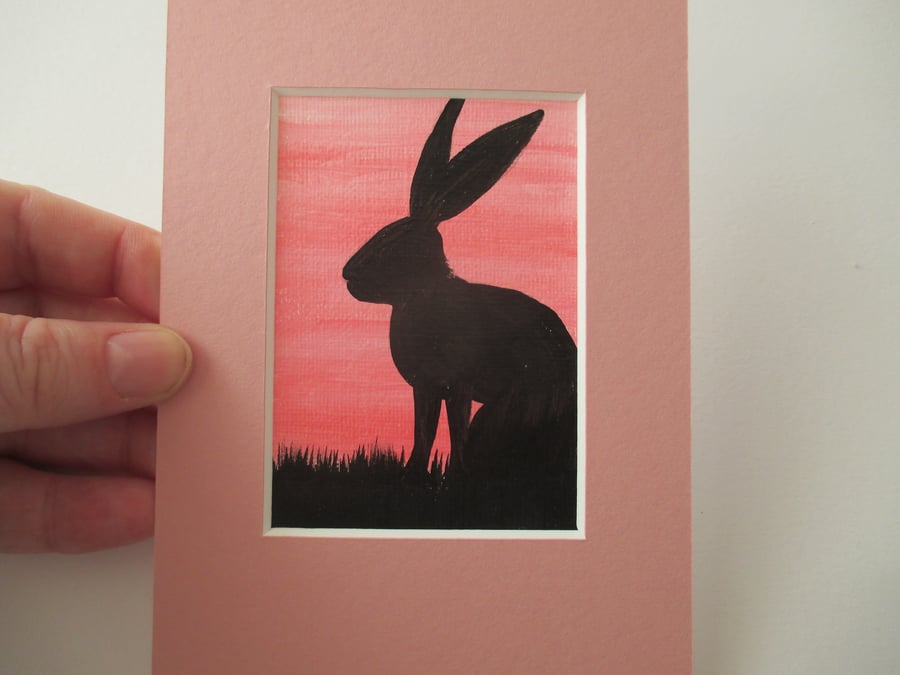 SALE Original Painting ACEO Rabbit aceo silhouette picture bunny black pink