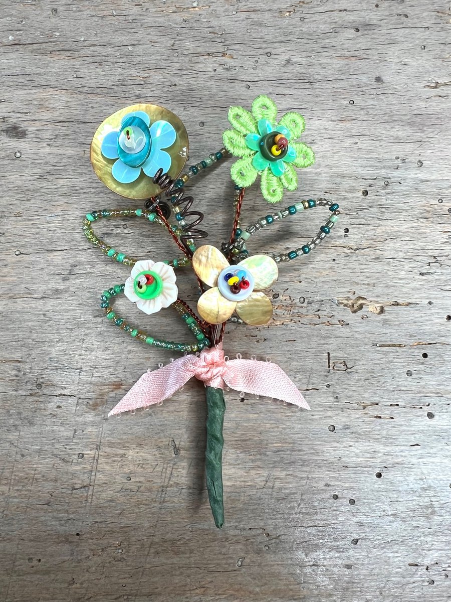 Posy Button and Bead Brooch