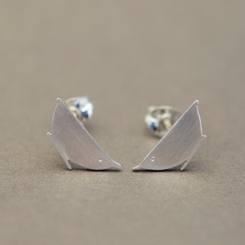 Nuthatch Bird Silver Stud Earrings