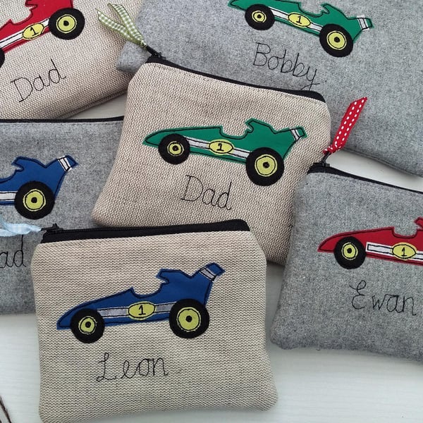 Personalised Racing Car Wallet - Custom Coin Purse Pouch Dad gift