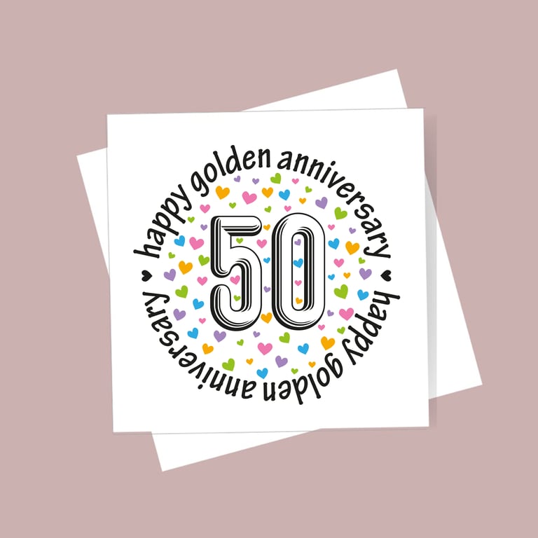 50th Wedding Anniversary card - golden anniversary, free postage, blank inside