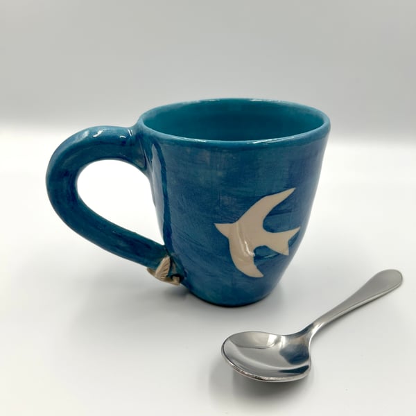 Handmade Ceramic Blue and White Flying Bird Mug