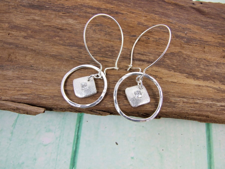 Sterling Silver  Dropper Earrings with Sparkly Cubic Zirconia