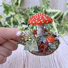 Red Mushroom Ornament - Handmade Cottagecore Shelf Decoration
