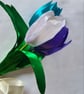 Beautiful Trio of Ribbon Tulips  - White, Dark Purple & Turquoise. - Image 5