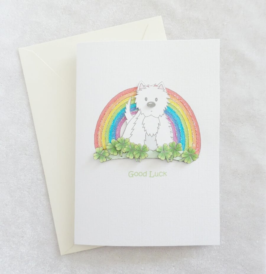 Rainbow Westie Good Luck Card