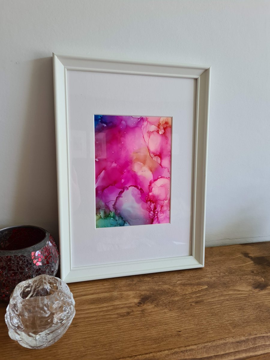 Original abstract alcohol ink colourful art A5 painting home decor