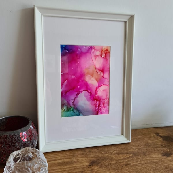 Original abstract colourful alcohol ink art A5 painting home decor