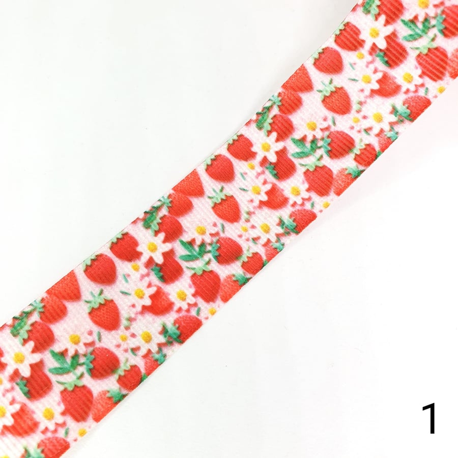 1 Yard Strawberry Grossgrain Ribbon 25mm for Bow Making, Hair Accessories, Etc