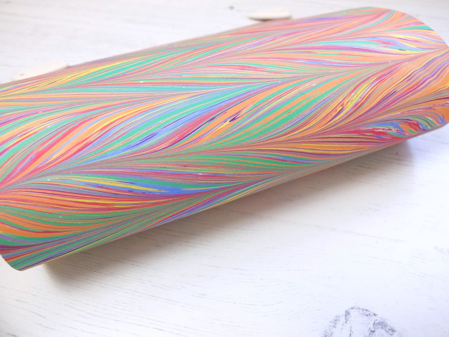 A4 Marbled paper sheet rainbow chevron pattern