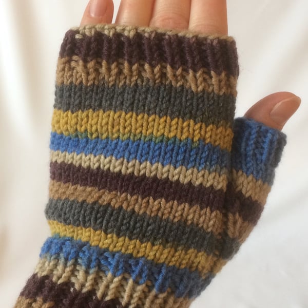 Fingerless Mitts: Autumn Stripe