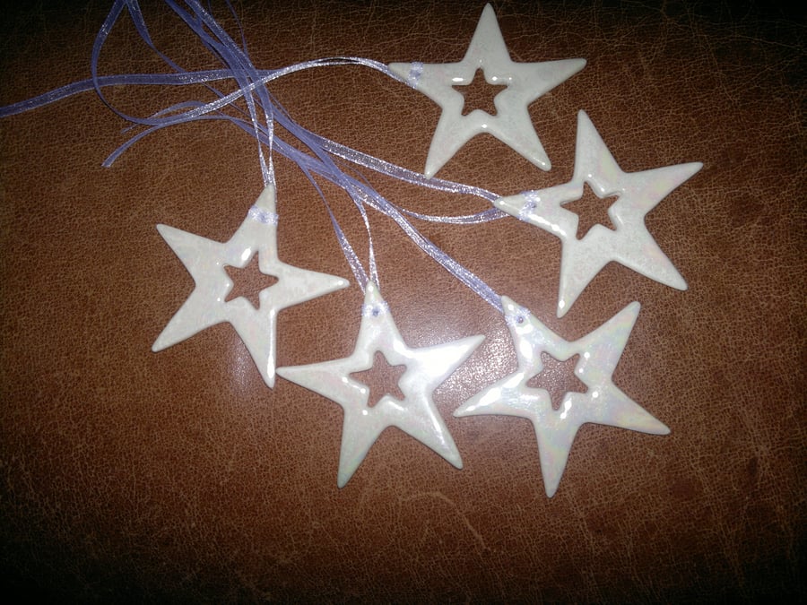 Porcelain paperclay handmade ceramic star with mother of pearl lustre