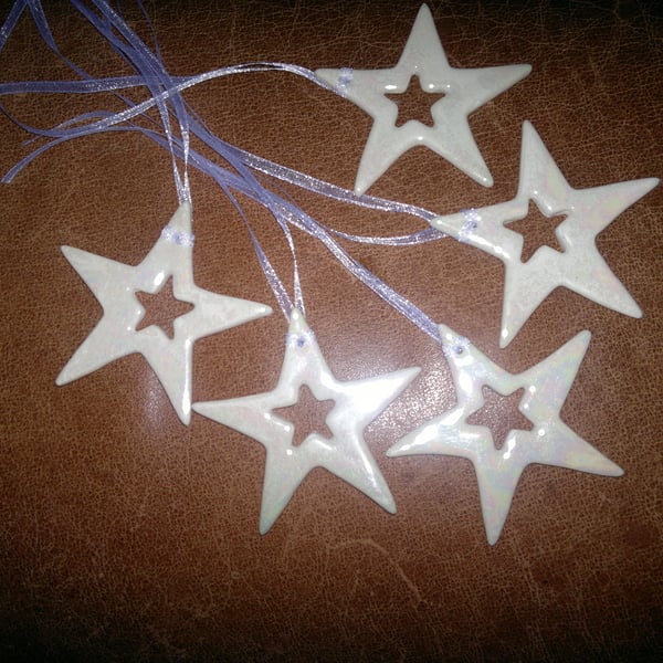 Porcelain paperclay handmade ceramic star with mother of pearl lustre