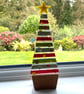 Large fused glass Christmas tree in oak base 