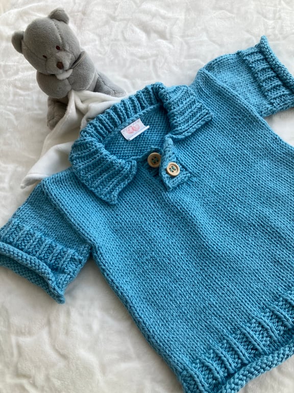 Hand knitted ‘Freddie’ Baby Boy’s Short-sleeved Jumper (0-3 months)